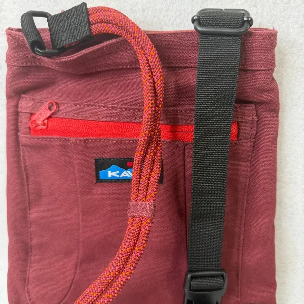 KAVU Keeper Crossbody Bag Maroon Small Canvas‎ Rope Strap Gorpcore Hiking Pouch - Image 4