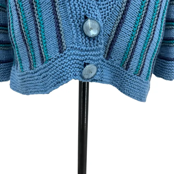 Storybook Knits Jazzy Weave Shrug Sweater Blue Striped Knit Cardigan Size‎ Large - Image 5