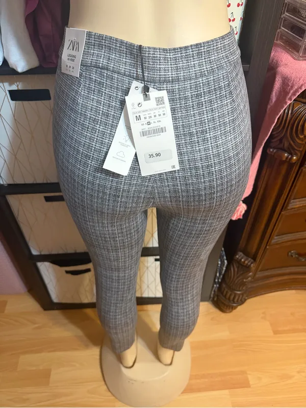 Zara Gray Plaid Skinny Ponte Pants - Image 3