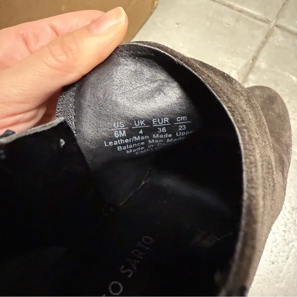 Franco Sarto Black & Charcoal Almond Toe Suede Leather Heeled Ankle Boots 6 GUC - Image 5