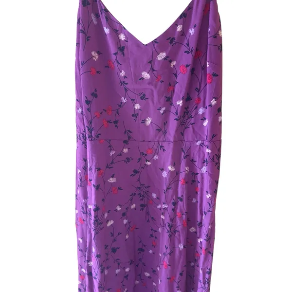 GAP Purple Floral Midi Dress Smocked‎ Bodice Adjustable Straps Small - Image 4