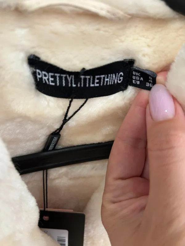 PrettyLittleThing Y2K 90s Faux Fur Shearling Aviator Jacket US4 Moto Biker - Image 3