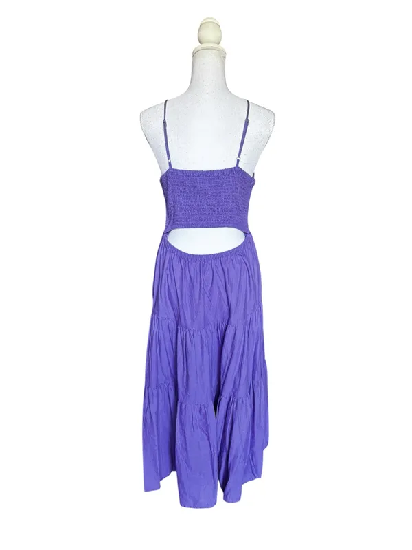 NWT Universal Thread Purple Smocked Tiered Midi Dress Pockets Cutout Back M - Image 5