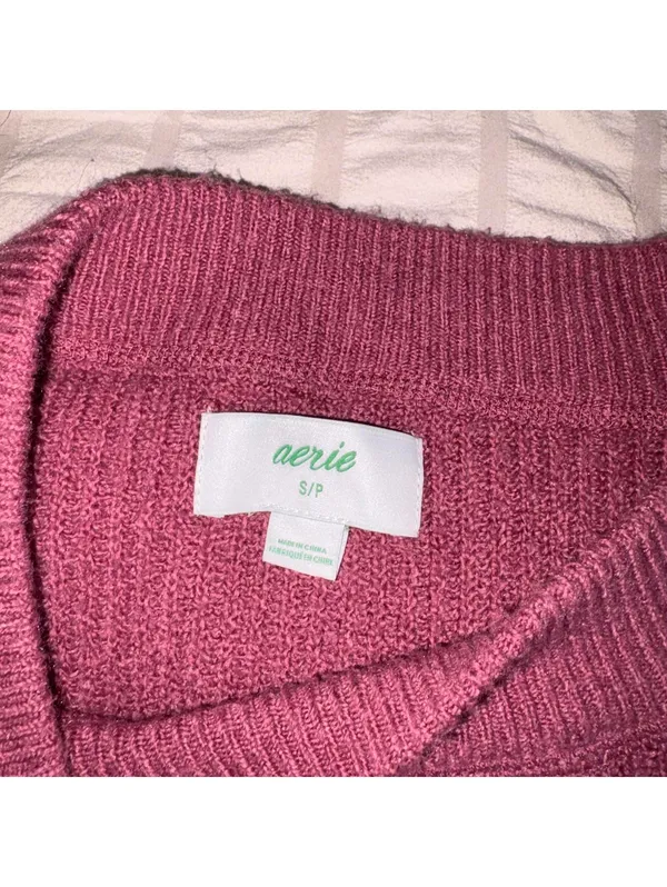 Aerie Cozy Ribbed Knit Crewneck Sweater RN: 54485 In Mauve, Woman’s Size Small - Image 3