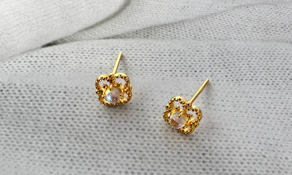 Small Tiny Hollow Stud Earrings for Women Gold - Image 2