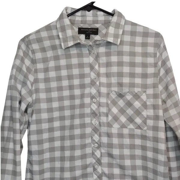 Banana Republic Women's Gingham Button Up 100% Cotton Shirt Small‎ Office Casual - Image 3