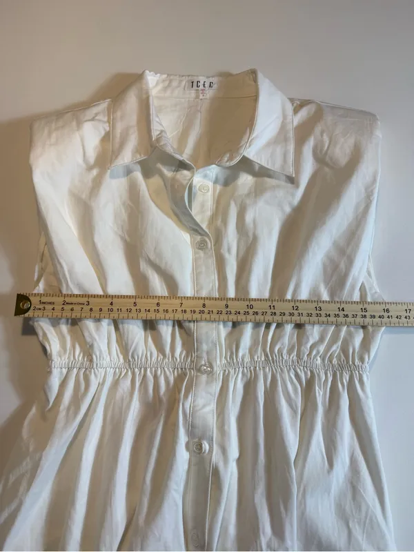 TCEC White‎ Cotton Shirt Dress Womens Small Sleeveless Tiered Midi Maxi - Image 5