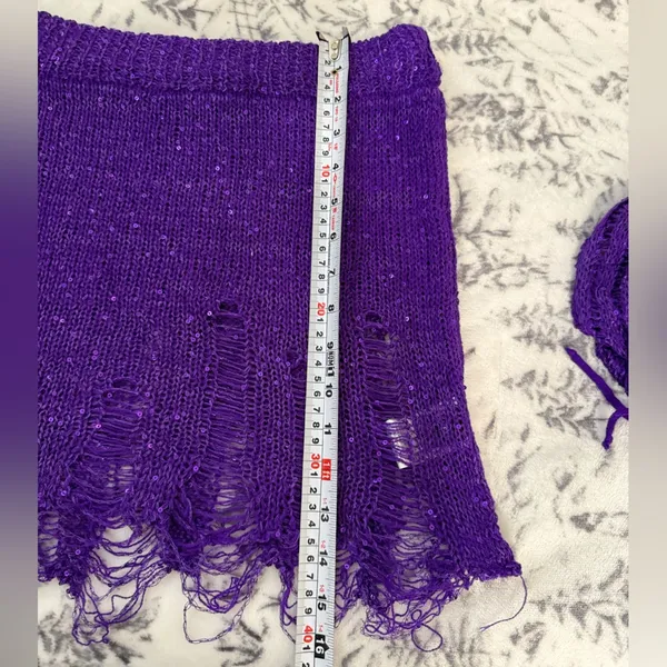 Fairy core 3PC Purple Crochet Set M Festival W Y2K Distressed Crop Top Skirt - Image 11