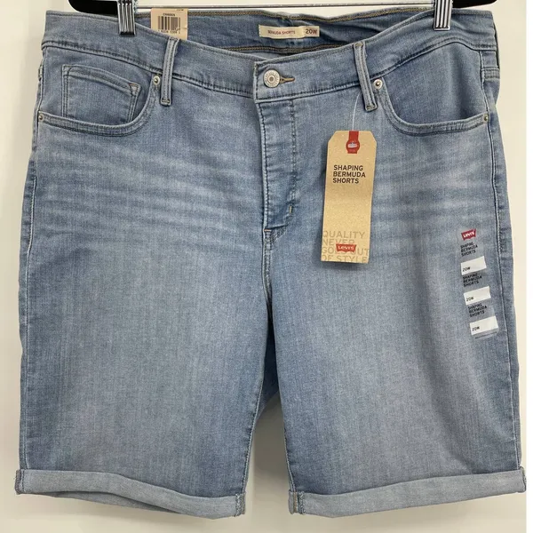 Levi's Blue Shaping Bermuda Jean Shorts 20W Mid Rise Stretch Roll Hem NEW Womens - Image 10