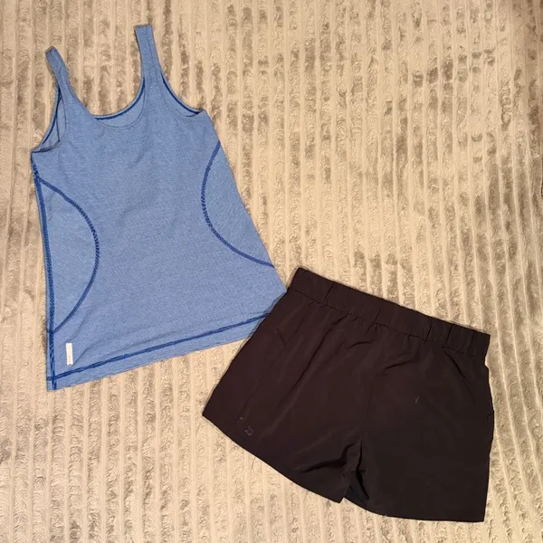 Zella Blue Striped Tank & All in Motion Black Shorts Activewear Bundle Set Med - Image 7