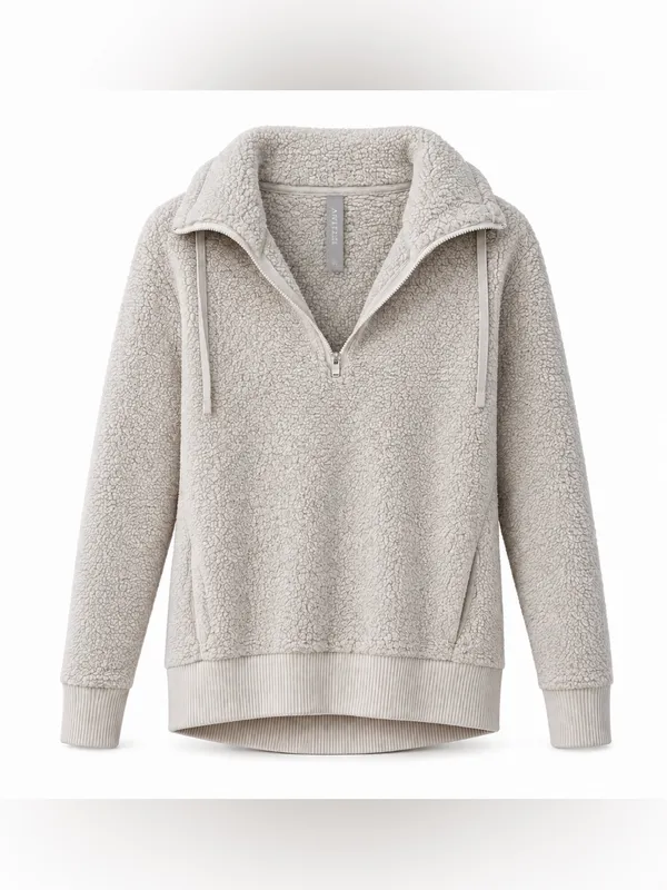 Athleta Ivory Sherpa Quarter Zip Hoodie XS - Image 2