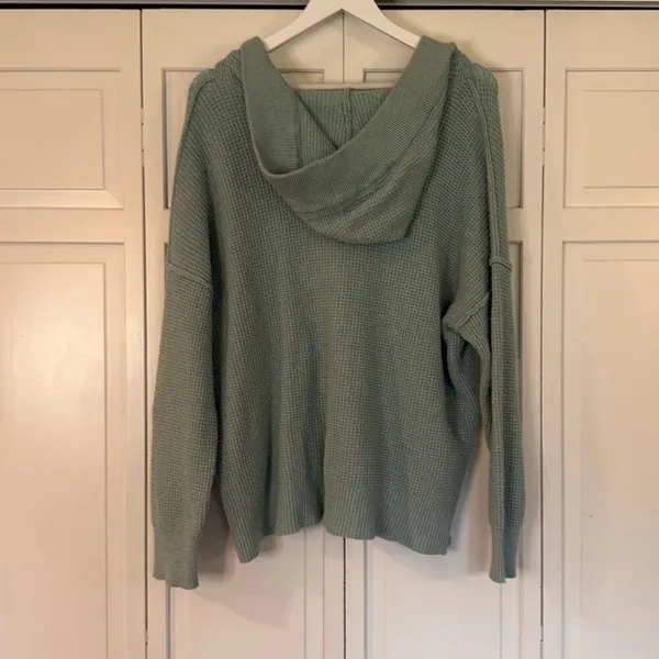 Aerie mint waffle collared hooded sweater size small - Image 5