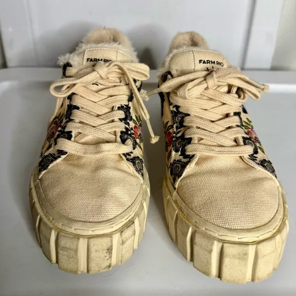 FARM Rio Cream Floral Faux Fur Lined Chunky Sole Sneakers 9 - Image 7
