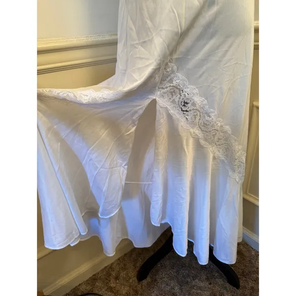Vintage Maxi Nightgown Lace Trim Front Slit Slip Dress Coquette Bridal Lingerie - Image 4