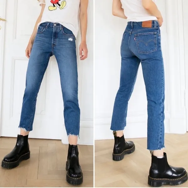Levi's 501 Premium Crop Jeans in Charleston Fun Size 27 Big E Distressed Raw Hem - Image 6