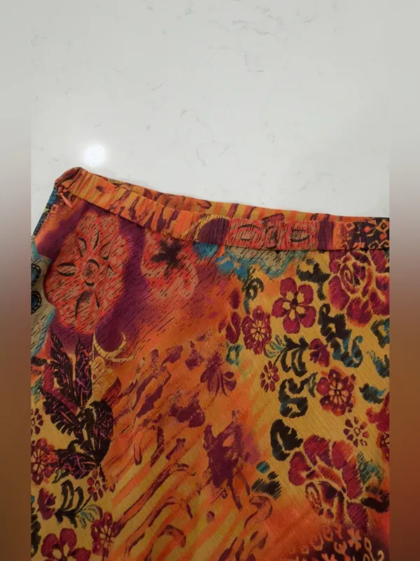 Coldwater Creek Orange Floral Patchwork Midi Skirt - Image 10