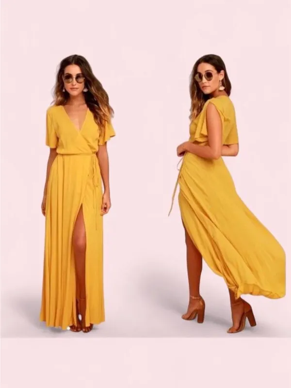 Lulu's Golden Yellow Wrap Maxi Dress - Image 2
