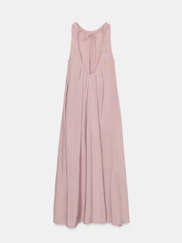 Zara LONG MAUVE FLOWY MAXI POCKETS DRESS sz L - Image 4