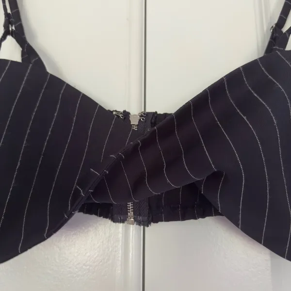 White Fox Crop Top bralette striped adjustable spaghetti strap twist front zip S - Image 6