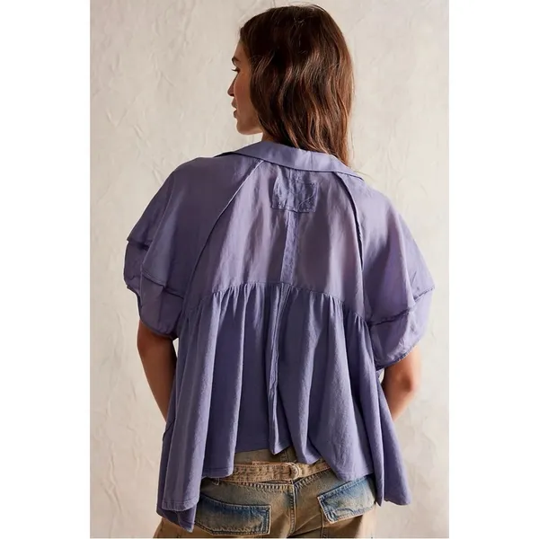 Free People Bohemian Billowy Oversized Sunray Babydoll Top Blue Granite XL - Image 2