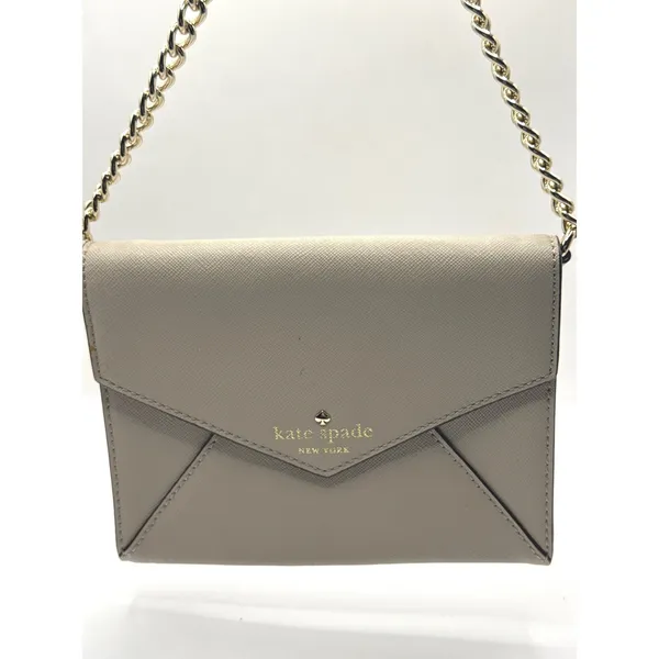 Kate‎ Spade New York Envelope Crossbody Bag Beige Saffiano Leather Gold Chain - Image 2