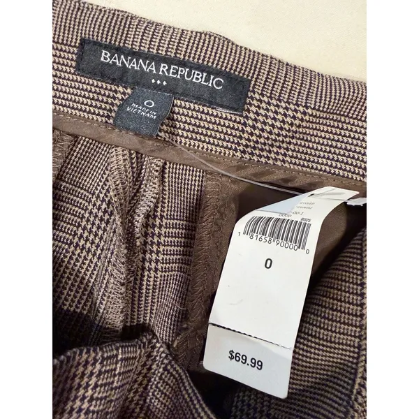 Banana Republic brown plaid tapered Pull-on Flat front trousers NWT Size 0 - Image 6