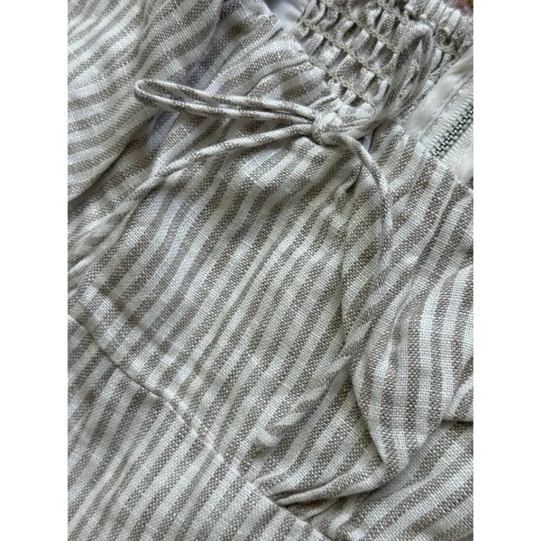 Reformation Balia Linen Midi Dress Size 10 Tan White Striped Smocked Sleeveless - Image 8