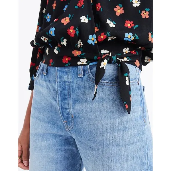Madewell Womens Floral Wrap Side Tie Top Black‎ Multi Color Viscose Size M - Image 3