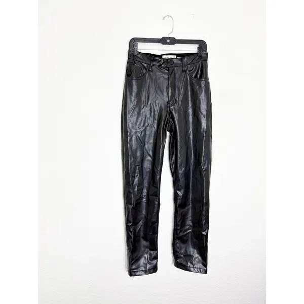 Abercrombie & Fitch High Rise 90s Straight Vegan Leather Pant Size 6/28 Black - Image 3