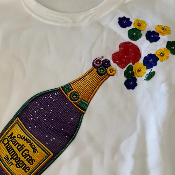 Women's Floral Print Celebration Bottle Mardi Gras Sweatshirt Size M #260534 - Image 3