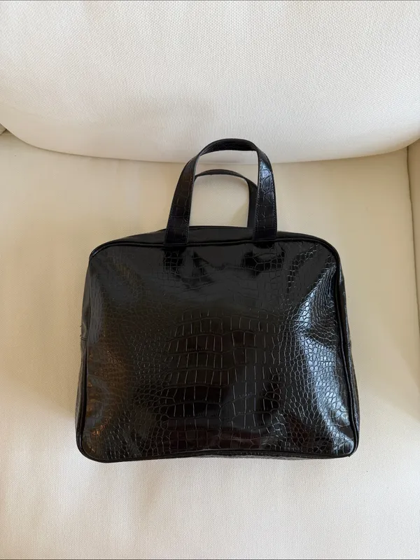 Vintage Saks Fifth Avenue Black Croc-Embossed Leather Briefcase / Work Tote - Image 4