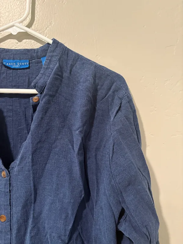 Karen Scott Navy Blue Long Sleeve Button Up - Image 3