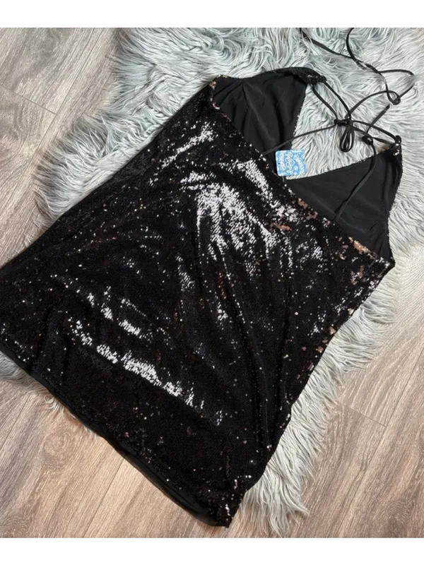 Free People Sequin Double Take Mini Dress L - Image 6