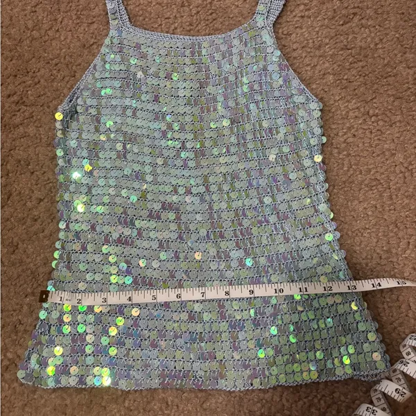 Vintage Blue Sequin Embellished crochet knit cami Tank Top - Image 8