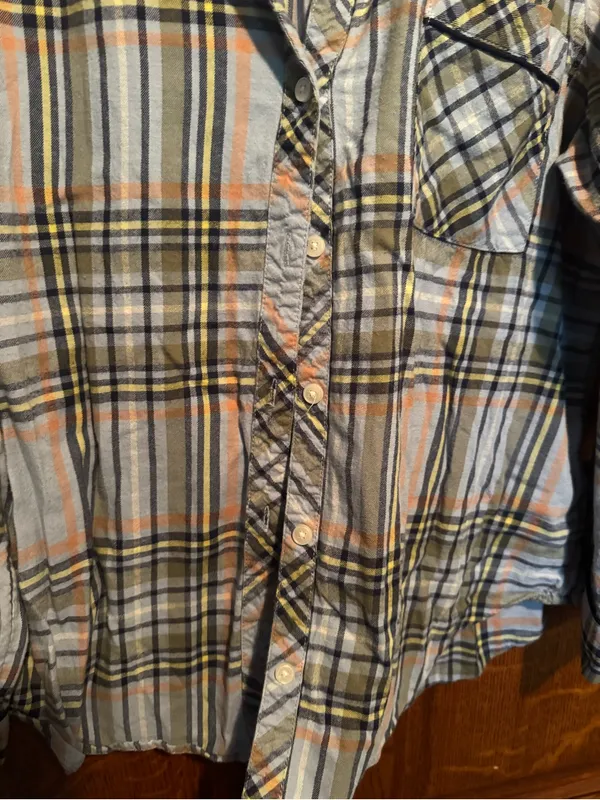 Aerie Plaid Button-Up Shirt – Light Blue/Orange/Gray – Size M - Image 3