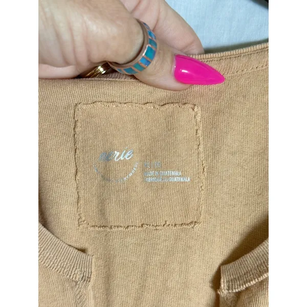 Aerie Summer Breeze Notch Neck T-Shirt Womens XL Tan‎ Cotton Relaxed Slouchy - Image 3