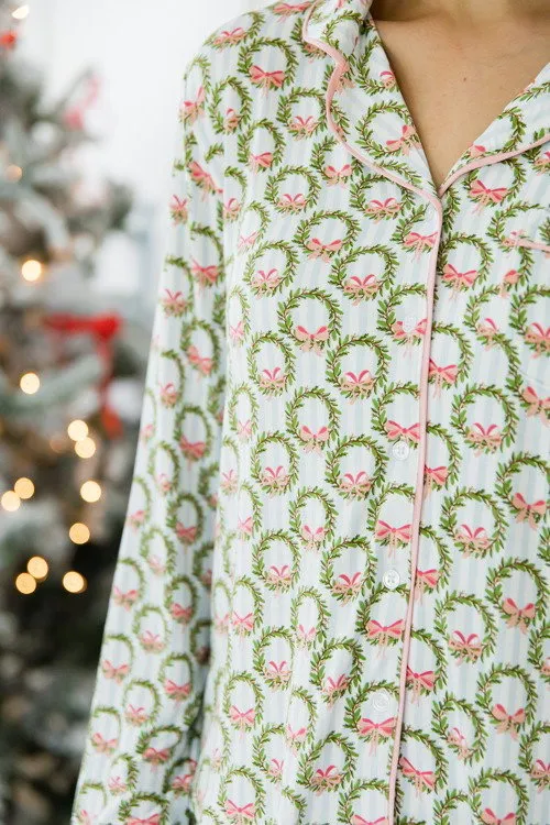 Mary Square Charlotte Long Sleeve Button-Up Pajama Top and Pants Set Deck The Halls - Image 2