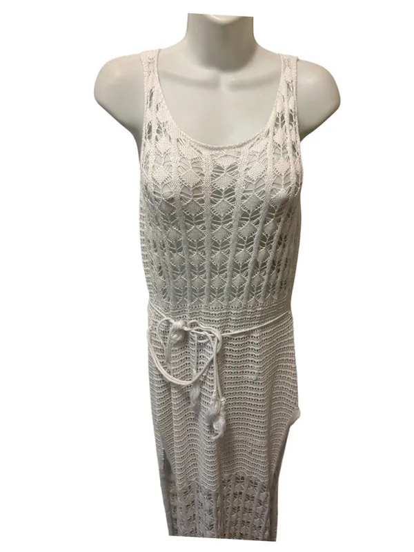 Boutique Crochet Beachy Maxi Dress Sz M Tied Waist Swim Cover Summer Boho - Image 2