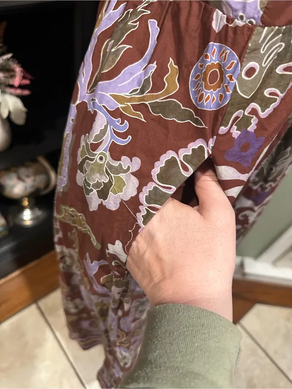 Entro Multi Mixed‑Print Button‑Front Midi Dress – Red Bean – Size M - Image 8