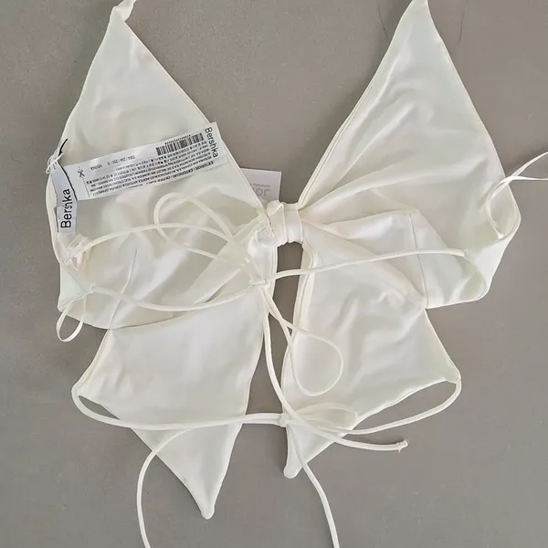 NWT! Bershka White Bow Tie Open Back Top Size S - Image 5