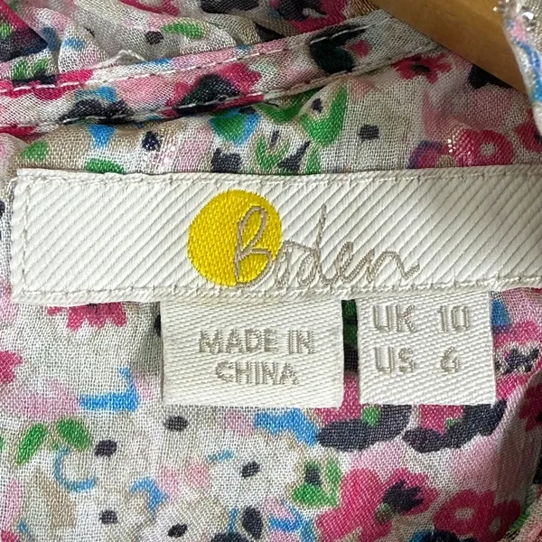 Boden‎ Floral Ruffle Neck Metallic Lurex Blouse Pink Blue US 6 UK 10 T1193 - Image 2