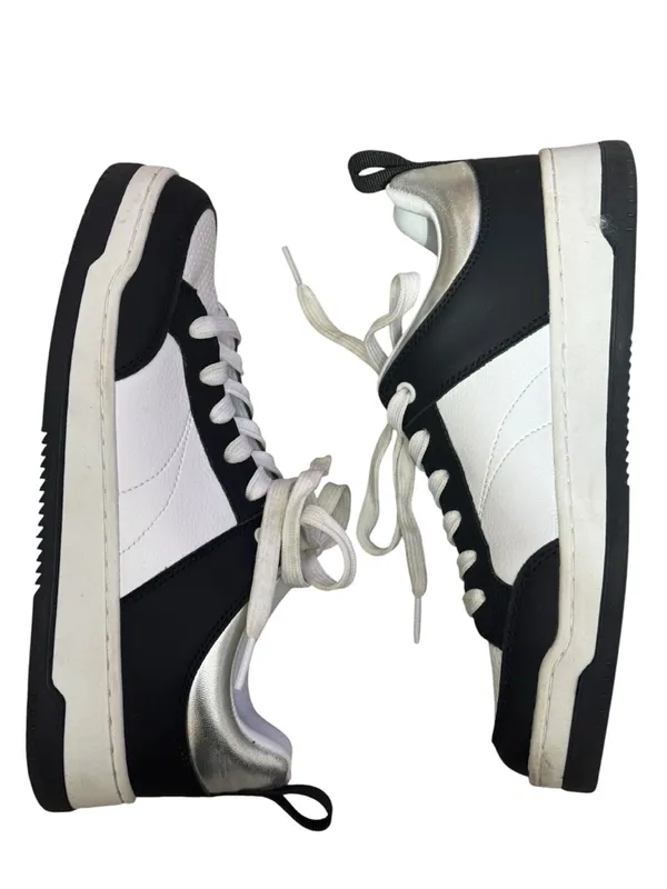 STEVE MADDEN Renegade Leather Sneakers 7 Black/White/Silver EUC - Image 7