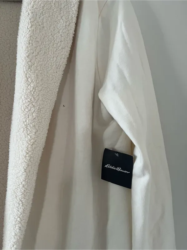 NWT Eddie Bauer Cream White Sherpa Open Front Cardigan Jacket Large Cozy Lounge - Image 3