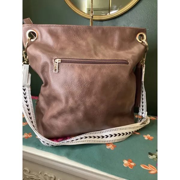 Unbranded Large Tote Bag Brown Vegan Leather Boho Tassel Guitar Strap‎ - Image 3