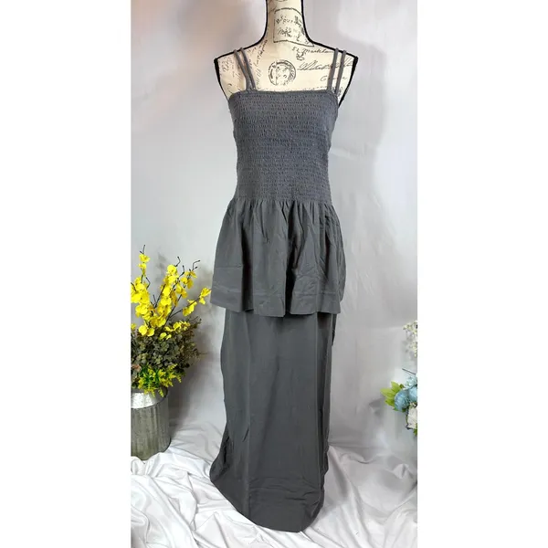 Free People Goldie Skirt Set Elastic Bodice Slit Skirt Smoked Pearls M - Image 11