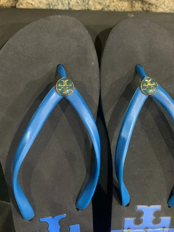 Tory Burch Stacked 'T' Flip Flops Surf Blue 4 Women's Size 5M L11 - Image 2