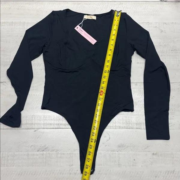 QINSEN Women's Sexy Square Neck Bodysuit Long Sleeve Double Lined Shirt Top - Image 5