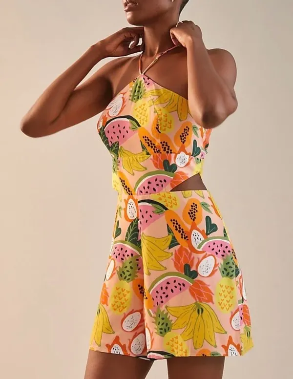 NWT Anthropologie Hutch Tropical Fruit Halter Cutout Romper, Size 4 - Image 3