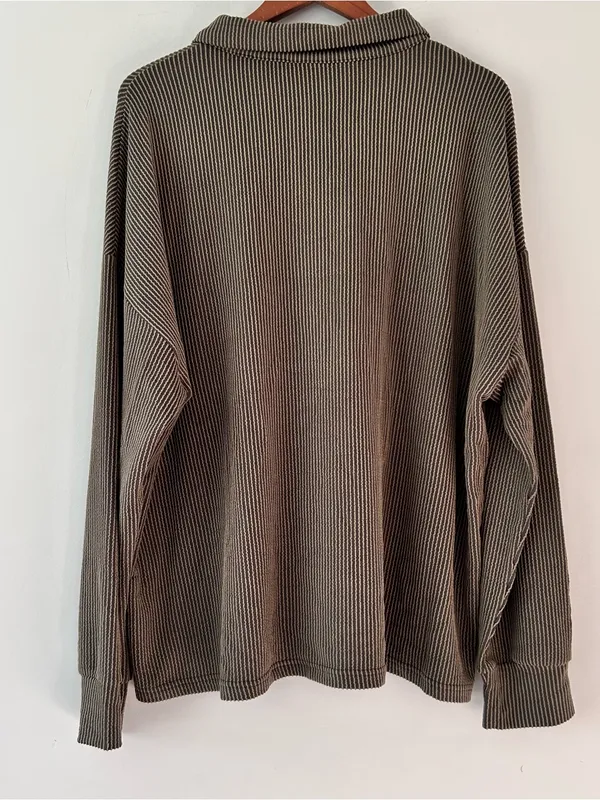 Oversized Olive Green Ribbed Stretchy Pullover Shirt sz XL - Image 2