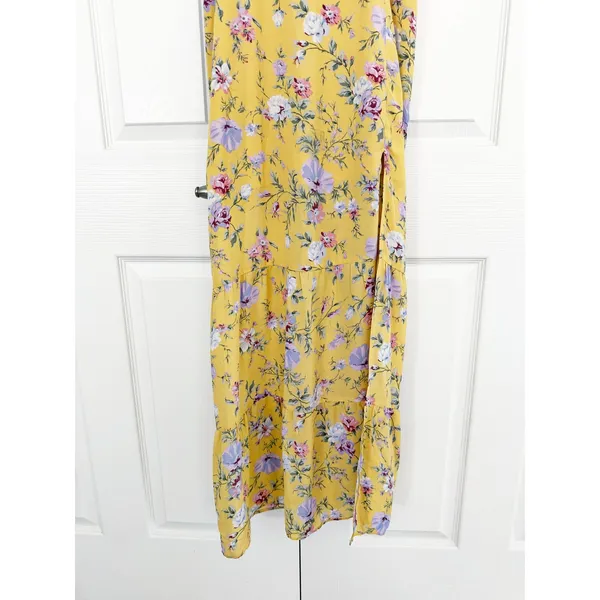 Abercrombie & Fitch Butter Yellow Floral Tiered Maxi Dress Tie Strap Romantic - Image 5
